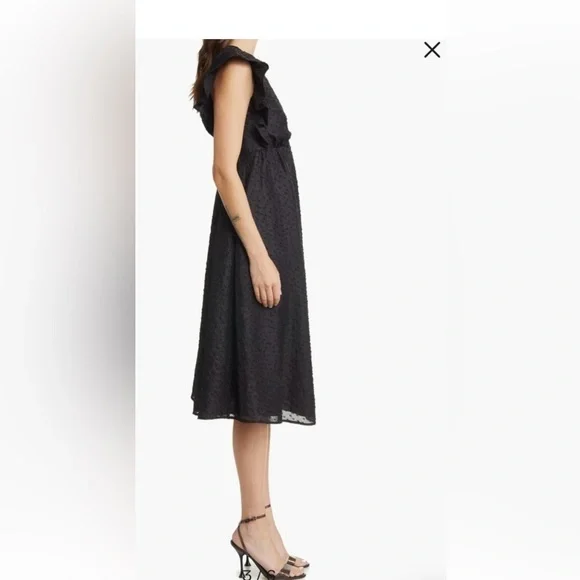 Chelsea 28 Ruffle Cap Sleeve Organza Midi Dress Large Black - Picture 3 of 13